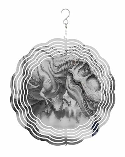 Retro Wind Spinners, Dinosaur and Little Boy Art Hanging Wind Spinners for Yard and Garden 3D Stainless Steel Metal Sculptures Crafts Ornaments 12 Inch