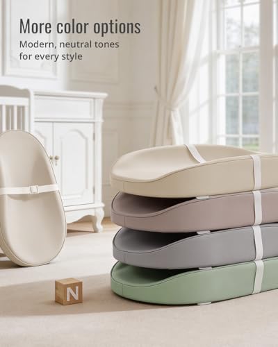 Image of Blissful Diary Vegan Leather Baby Changing Pad with Waterproof & Wipe-Clean PU Cover, Avocado Size Cozy Diaper Changing Pad for Dresser and Table, Light Green