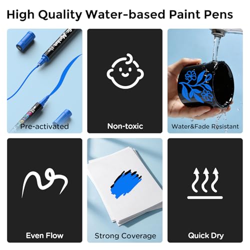 Image of Betem 2 Blue Paint Markers for Glass, Dual Tip Acrylic Paint Pens