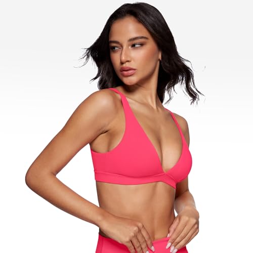 Image of INGIA Deep V-Neck Sports Bra Padded U Back Yoga Workout Bra | Low Impact, Fitness, Yoga, Wireless, Workout, Contour, Crop Top, for Women
