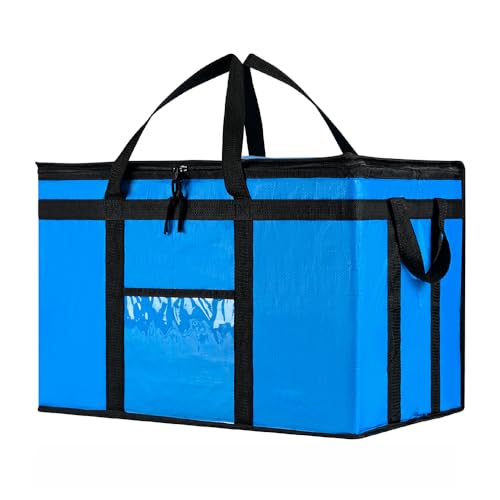 Image of NZ home Insulated Bags for Food Delivery (3XL PRO) Grocery Shopping Cooler Bag, Pizza Delivery, Hot & Cold Catering Tote, Reusable, Foldable & Heavy Duty (Blue)
