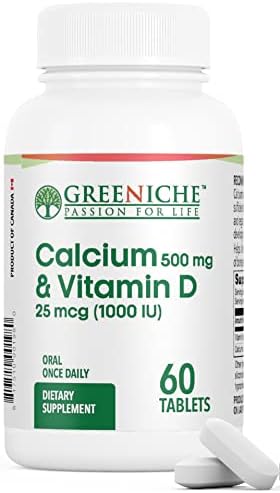 Greeniche Halal Calcium & Vitamin D Supplement, Immune Support & Bone Health, Extremely Gentle on Stomach, Muscle Health, Calcium Supplement for Women & Men, Gluten Free, 60 Tablets (2 Months Supply)