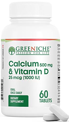 Greeniche Halal Calcium & Vitamin D Supplement, Immune Support & Bone Health, Extremely Gentle On Stomach, Muscle Health, Calcium Supplement For Women & Men, Gluten Free, 60 Tablets (2 Months Supply) #TOP18