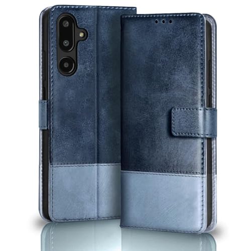 Image of TheGiftKart Flip Back Cover Case for Samsung Galaxy M56 5G / F56 5G | Dual-Color Leather Finish | Inbuilt Stand & Pockets | Wallet Style Flip Back Cover Case (Faux Leather, Blue & Sky)