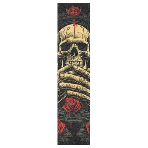 KAAVIYO Abstract Skull Rose Skateboard Grip Tape Sheets Creative Longboard Waterproof Griptapes for Youth Boys Girls Kids Men No Bubble Free Easy to Apply(1Pcs), 44x10in, Pattern