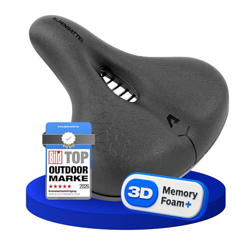 ALPENSATTEL® Ergonomischer Fahrradsattel Komfort + [3D Memory Foam] - Sattel für Damen & Herren - Atmungsaktives Material für ideale Druckverteilung - Universelle Sattelhaltung für jedes Rad