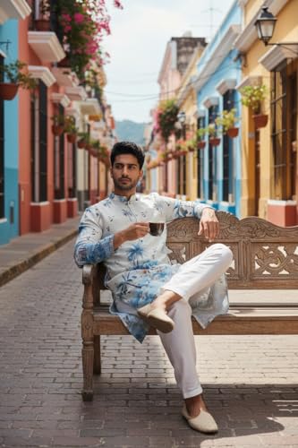 Image of Trustous Men's Printed Kurta Dhoti Set Traditional Ethnic Wear for Festivals & Weddings | Men's Stylish Printed Kurta with Dhoti Set | Traditional Indian Ethnic Wear for Men