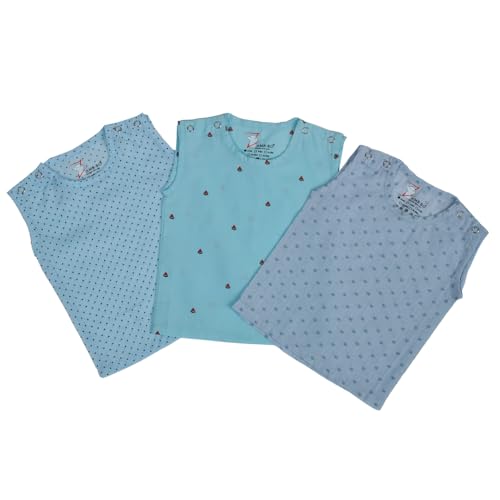 Image of 100% Cotton Printed Shoulder Snap Jabla | Blue Jhabla | for Newborn & Infants | All Season wear Jabala Baby Products | Sleeveless Regular Fit Vest | Assorted Pack of 3| Size - 0-3 Months
