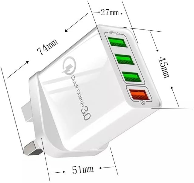 Usb Charger Plug Uk 4-Port Usb Fast Charger Plug 32W Usb Plug Charger With Multi Usb Plug Intelligent Quick Charge 3.0 Wall Charger/Usb Plug Fast Charger For Iphone 12/11/X/Ipad/Samsung S21/S20/S10/S9
