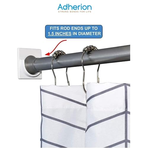 Adherion Adhesive Shower Curtain Rod Holders No Drilling | Waterproof Shower Rod Holders For Wall | Tension Rod Bathroom Wall Mount | White | Shower Curtain Holder | White 2 Pk | Shower Rod Not Incl | #TOP6