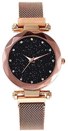 Image of Acnos Premium Black Round Diamond Dial with Generation Rosegold Magnet Belt Analogue Watch for Women Pack of - 1 (DM-ROSEGOLD03)