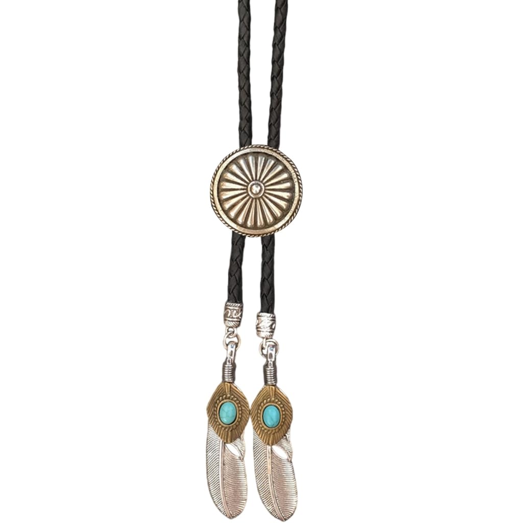 Cravatte da Cowboy, Collana con Ciondolo Forma di Piuma, Pelle, Motivo Floreale(Silver 607)