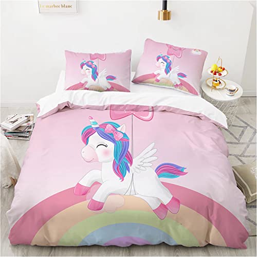 DJDEA Housse De Couette Imprimée 3D Microfibre Douce Linge De Lit ​avec Fermeture éclair Licorne Couette et Taie pour Enfants 155 x 220 cm + 2 Taie d'oreiller 50 x 75 cm Cover