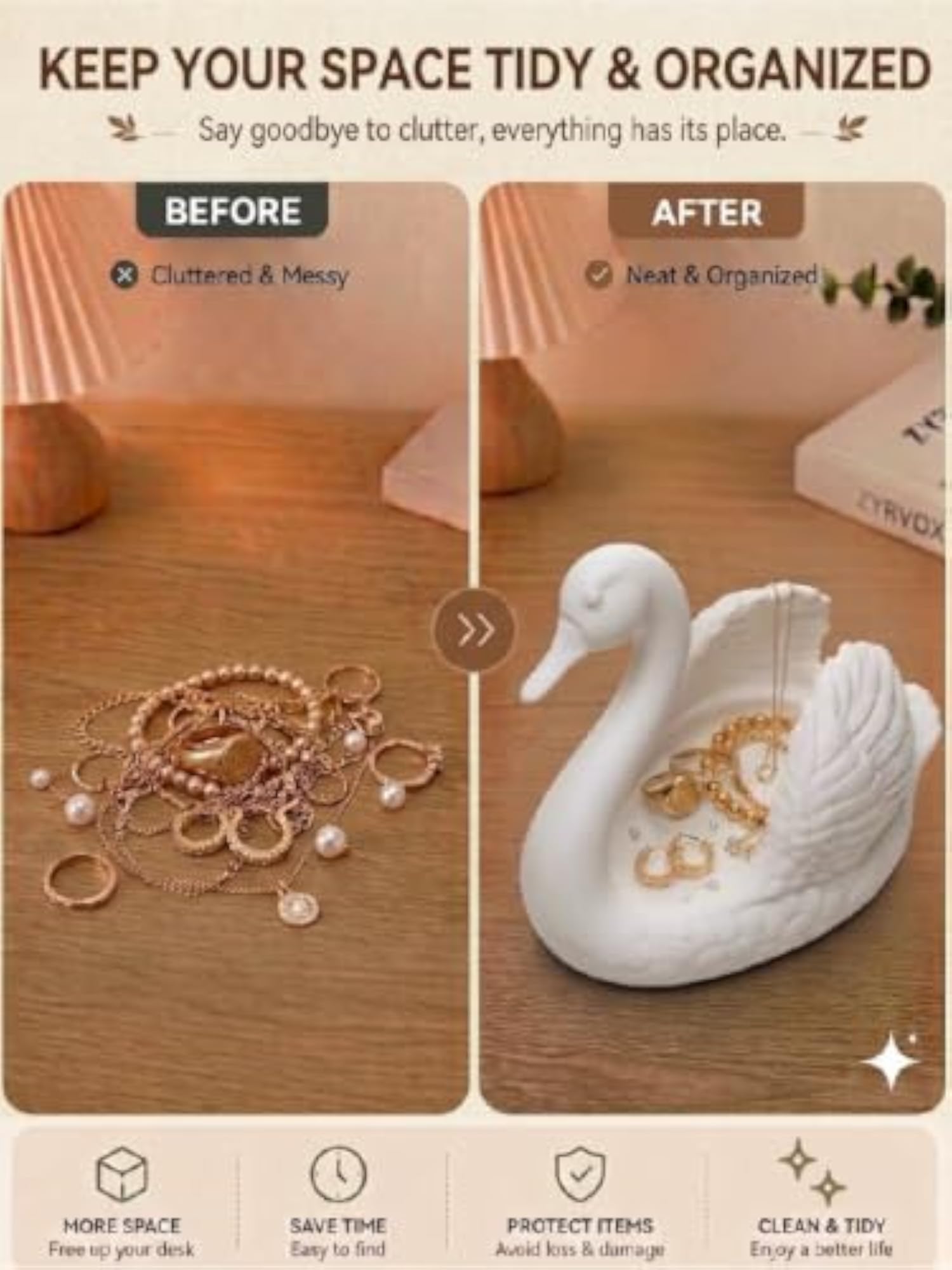 Swan Design Jewelry Organizer Stand with Tray