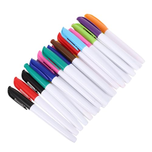 NUOBESTY Rotuladores para Pizarra Borrables en Seco, 24 Unidades (12 Colores X 2), Punta Fina, Tinta Oleosa de Secado Rápido, Adecuado para Aula, Oficina y Dibujo Escolar