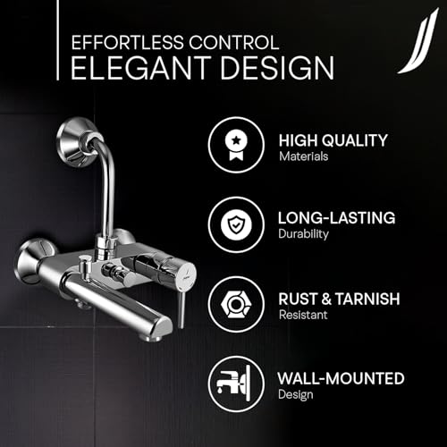 Image of Jaquar Single Lever Wall Mixer 3-in-1 System with Provision for Hand Shower & Overhead Shower (without Hand & Overhead Shower) With 115mm Long Bend Pipe, Connecting Legs & Wall Flange, Chrome Finish