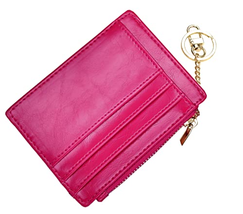Image of Womens Slim RFID Credit Card Holder Mini Front Pocket Wallet Coin Purse Keychain (Oil Rose)