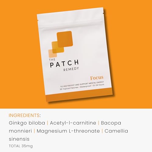 Image of The Patch Remedy Focus Patch | Ginkgo Biloba, Acetyl-L-Carnitine, Bacopa, Magnesium L-Threonate, Green Tea | 30 Patches