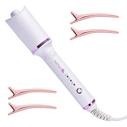Aliyaduo Auto Hair Curling Wand Rotating Curling Iron Hair Curler Styling Tool with 4Pcs Hairpin for Long/Short Hair (White)