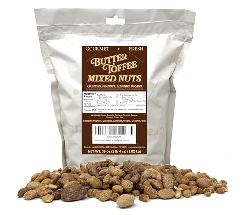 Butter Toffee Mixed Nuts – Butter Toffee Cashews, Peanuts, Almonds, and Pecans 36 Ounce