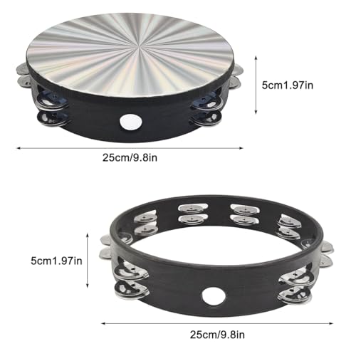 image for 2 pcs 10 inch Radiant Tambourine, DaKuan Tambourines for Adults and Ta