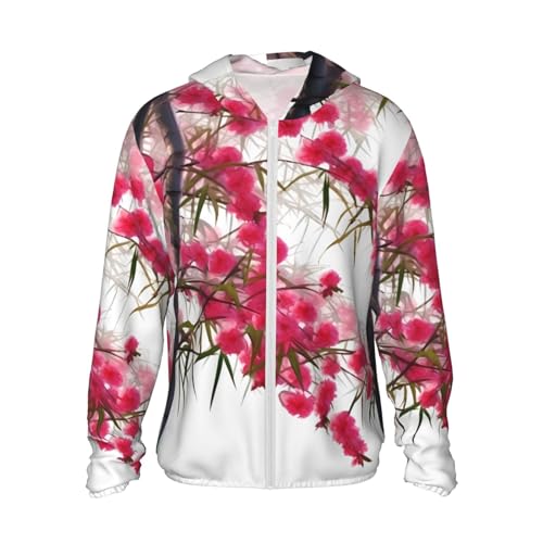 Sun Protection Hoodie for Men Women UPF 50+ Long Sleeve Rash Guard Jacket Cherry Blossoms Tree Lightweight Sun Shirt