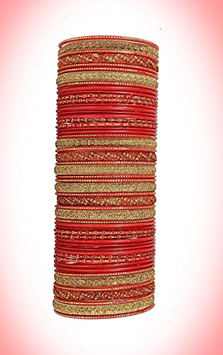 Image of NMII Non-Precious Metal with Base Metal Spreads with Zari Glossy Finished Premium Traditional Bridal Chuda Bangle set for Women and Girls