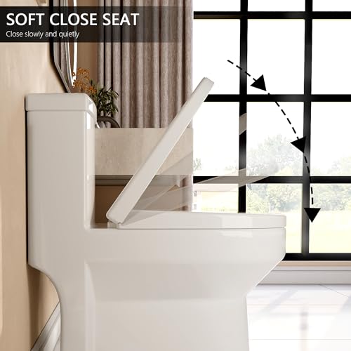 Deer Valley Compact One-Piece Toilet for Small Bathrooms, Modern Toilet with Powerful Dual Flush 0.8/1.28 GPF, Soft-Close Seat, 12\" Rough-In, High-Efficiency, Space-Saving & Quiet White Design
