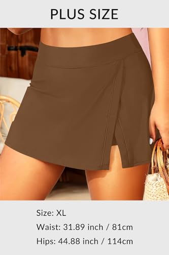 Image of High Waisted Split Swim Skirt Built-in Shorts Tummy Control Swim Bottom | Wide Flattening Band, Versatile Top Pairing, Full rear modesty via long hem