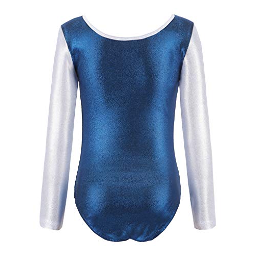 Girls Long Sleeve Shiny Golden Swirl Athletic Dance Gymnastic Leotards Bodysuit Blue Size 12 #TOP2