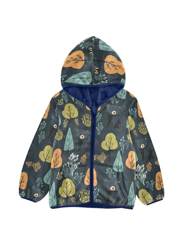 Cute Bear and Forest Tree Girls Fleece Jacket Girls Fall Jacket Boys Coats Zip Up Hoodie Children Sherpa Warm Outerwear 2-10T