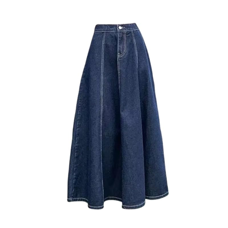 Falda Vaquera Corte A para Mujer, Elegante Falda Vaquera Midi Informal Primavera Y Verano, Plisada, Acampanada, para Noche, Vacaciones, Trabajo, Fiesta, Azul Oscuro S