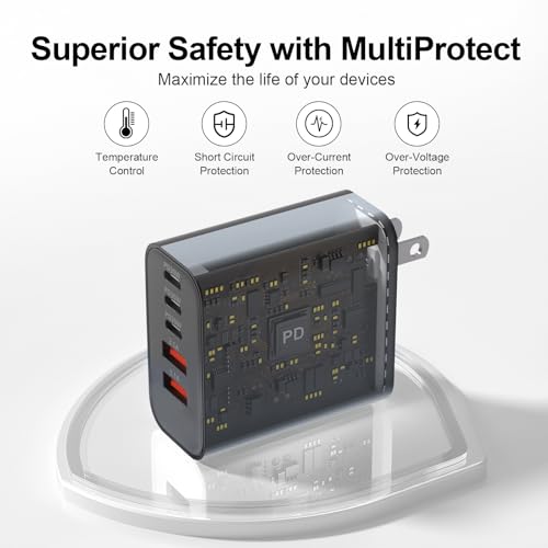 Image of USB C Charger Block, 60W 5-Port Type C Charger Fast Charging Blocks | USBC Multiple Port Wall Charger Plug for iPhone 17 /16 /15 /14 /13 /12 /11 Pro Max, Samsung Galaxy, Android Phone, iPad, Black