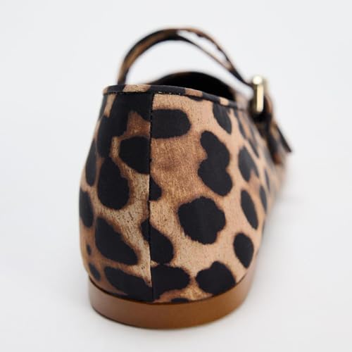 Women's Retro Leopard Ballet Flats Buckle Strap Mary Jane Flats Ballerina Shoes Round Toe Ballet Flat Shoes4