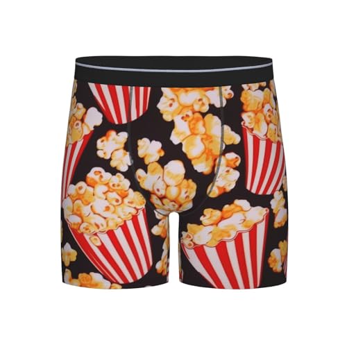 Men'S Long Leg Boxers Brief Novelty Underwear Comfort Fit Moisture Wicking Breathable Popcorn Print