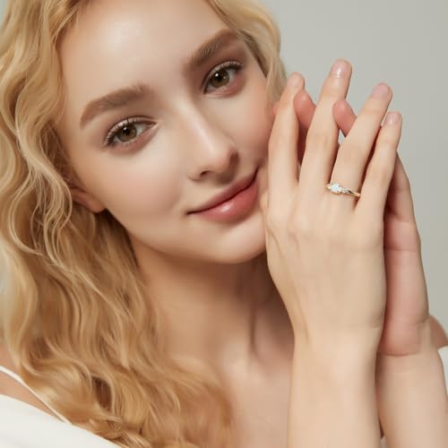 SHINYSO 14K Gold Plated Wedding Bands for Women Opal Cubic Zirconia Ring Stackable CZ Pave Eternity Engagement Rings for Women Size 4-104