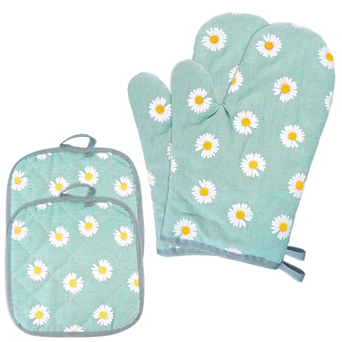 1 Paire Gants de Cuisine Coton avec 2, Coton avec 2 Maniques Cuisine Lavable Gant, Cotons avec 2 Maniques Cuisines Lavable pour Cuisine, Préparer des...