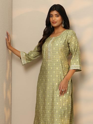 Image of Libas Womens Printed Silk Blend Straight Kurta With Trousers