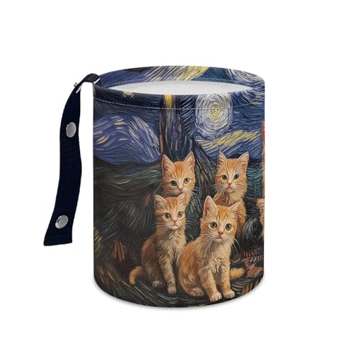 Image of Cat Van Gogh Car Trash Bag Hanging, Car Rubbish Bag Cute, Portable, Collapsible Back Seat, Floor, or Hanging Headrest Waste Basket Car Garbage Accessory
