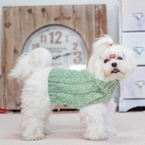 Image of Turtleneck Small Dog Sweaters - Classic Cable Knitwear Winter Coat for Small Medium Dogs Male Female Puppy Dog Cold Weather Clothes Girls Boys, Green, M