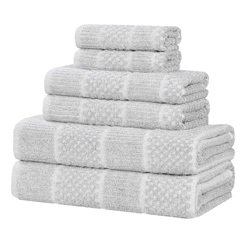 Superior Naples Viscose Cotton Blend Medium Weight Towels, for Bathroom, Shower, Spa, Plush, Quick Dry, Ultra-Soft Towels, Bath Essentials, Ribbed Design, 6 Piece Assorted Towel Set, Platinum by SUPERIOR - Used condition - Image 2