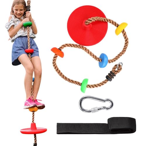 Disc Rope Swing Seat for Kids, Outdoor Backyard Fun Tree Swing Accessory Rope Swing Attachment Climbing Play Set Outside Monkey Treehouse Zip Line Play Set for Outdoor Backyard, Over 6ft, Red