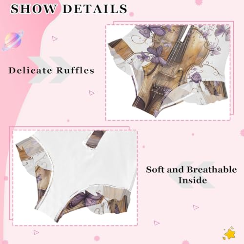 Girls One Piece Swimsuits Long Sleeve Swimsuit Zipper Bathing Suits Violin Butterfly Music4