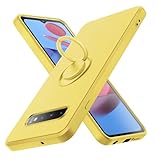 TLOMPLO 対応 Galaxy S10 用の ケース 耐衝撃 リング付き シリコン 薄型 SC-03L SCV41 カバー スリム tpu 磨り表面 指紋防止 SC-03L SCV41 カバー 柔らかい裏地 米軍MIL規格 黄ばみなし レンズ保護 滑り止め 柔軟性 擦り傷防止 黄 N413-As10-07