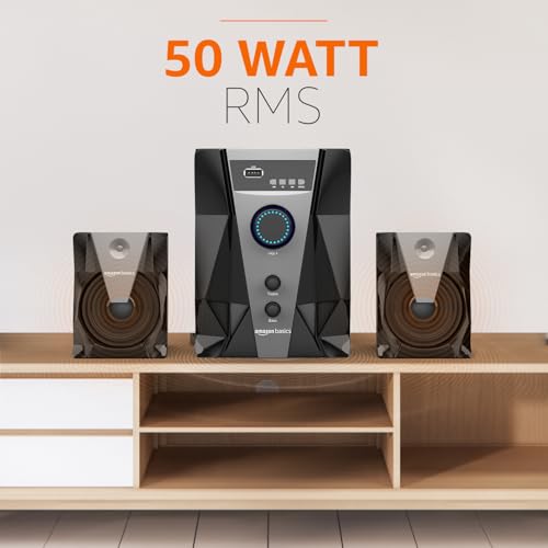 Image of Amazon Basics Wired 2.1 Multimedia Speaker with Remote | 50 W RMS | Bluetooth v5.1 | Aux in, USB, Micro TF Card | Compatible with TVs, Smart Phones, Tablets, PCs (Black)