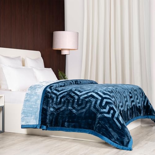 Image of MYTRIDENT Classic Style Me Solid Double Mink Blanket, 4kg, 100% Polyster, Celeste