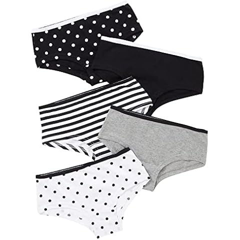 Just Essentials Girls Back To School 5 Pack Cotton Star Print Hipster Briefs UK Seller - Black-White - 13 Years Cover