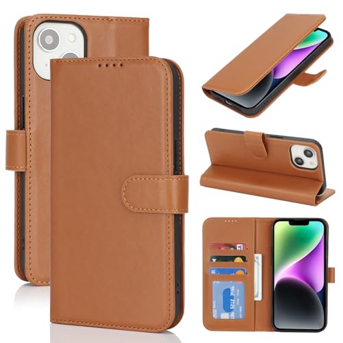 Image of for iPhone 14 Case Wallet with Card Holder,for iPhone 13 Wallet Case for Women Men,PU Leather Shockproof Magnetic Buckle Stand Flip Phone Case-Brown