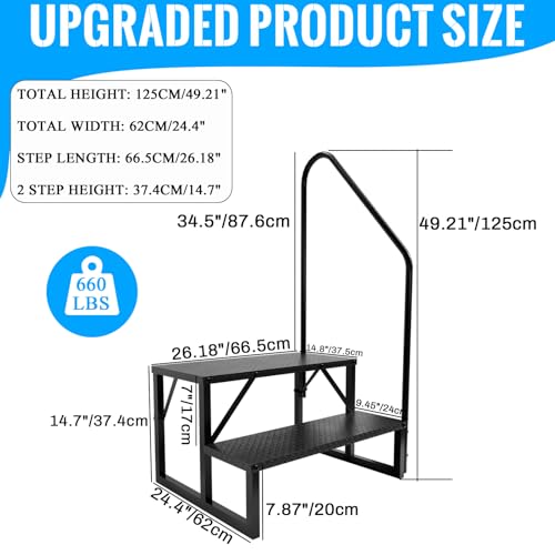 Image of 2 Step RV Stairs with Handrail, 660LBS Heavy Duty Anti-Slip Metal RV Steps, Detachable Outdoor Stairs for 5th Wheel /Hot Tub /Mobile Home /Pool