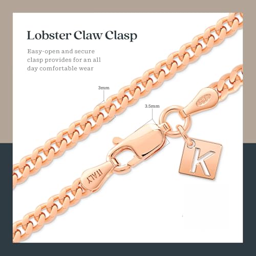 KEZEF 3mm Miami 925 Sterling Silver Chain Necklace Men - Curb Diamond Cut Cuban Link Chain Men Women in 18kt Gold, Rose Gold, Silver Necklace - Made in Italy Chains - cadenas de plata 925 para hombre4